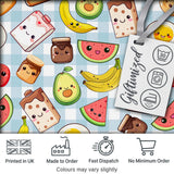 Cute Kawaii Breakfast Food Characters on Checkered Background Seamless Pattern Digital Print Fabric by the Metre UK Sewing Quilting Textile