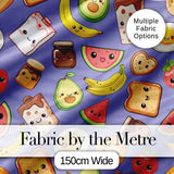 Cute Kawaii Breakfast Food Characters on Purple Background Seamless Pattern Digital Print Fabric by the Metre UK Sewing Quilting Textile