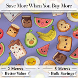 Cute Kawaii Breakfast Food Characters on Purple Background Seamless Pattern Digital Print Fabric by the Metre UK Sewing Quilting Textile