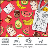 Cute Kawaii Breakfast Food Characters on Red Background Seamless Pattern Digital Print Fabric by the Metre UK Sewing Quilting Textile