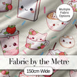 Cute Kawaii Strawberry Drinks and Cat Cups on Cream Background Seamless Pattern Digital Print Fabric by the Metre UK Sewing Quilting Textile
