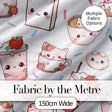 Cute Kawaii Strawberry Drinks and Cat Cups on White Background Seamless Pattern Digital Print Fabric by the Metre UK Sewing Quilting Textile