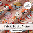 Cute Kawaii Sushi Rice Bowls and Noodles on Peach Background Seamless Pattern Digital Print Fabric by the Metre UK Sewing Quilting Textile