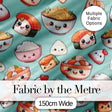 Cute Kawaii Sushi Rice Bowls and Noodles on Mint Background Seamless Pattern Digital Print Fabric by the Metre UK Sewing Quilting Textile