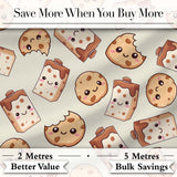 Cute Kawaii Cookies and Milk Cartons on Cream Background Seamless Pattern Digital Print Fabric by the Metre UK Sewing Quilting Textile