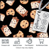 Cute Kawaii Cookies and Milk Cartons on Black Background Seamless Pattern Digital Print Fabric by the Metre UK Sewing Quilting Textile