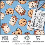 Cute Kawaii Cookies and Milk Cartons on Blue Background Seamless Pattern Digital Print Fabric by the Metre UK Sewing Quilting Textile
