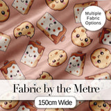 Cute Kawaii Cookies and Milk Cartons on Peach Background Seamless Pattern Digital Print Fabric by the Metre UK Sewing Quilting Textile