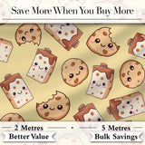 Cute Kawaii Cookies and Milk Cartons on Beige Background Seamless Pattern Digital Print Fabric by the Metre UK Sewing Quilting Textile