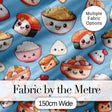 Cute Kawaii Sushi Rice Bowls and Noodles on Blue Background Seamless Pattern Digital Print Fabric by the Metre UK Sewing Quilting Textile