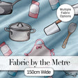 Cute Kawaii Kitchen Utensils and Apron on Blue Background Seamless Pattern Digital Print Fabric by the Metre UK Sewing Quilting Textile