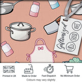 Kawaii Kitchen Utensils Apron and Cooking Tools on Peach  Seamless Pattern Digital Print Fabric by the Metre UK Sewing Quilting Textile