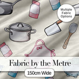 Kawaii Kitchen Utensils Apron and Cooking Tools on Neutral  Seamless Pattern Digital Print Fabric by the Metre UK Sewing Quilting Textile