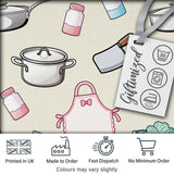 Kawaii Kitchen Utensils Apron and Cooking Tools on Neutral  Seamless Pattern Digital Print Fabric by the Metre UK Sewing Quilting Textile