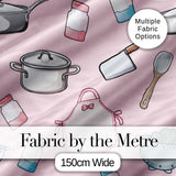Kawaii Kitchen Utensils Apron and Cooking Tools on Soft Pink  Seamless Pattern Digital Print Fabric by the Metre UK Sewing Quilting Textile