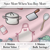 Kawaii Kitchen Utensils Apron and Cooking Tools on Soft Pink  Seamless Pattern Digital Print Fabric by the Metre UK Sewing Quilting Textile
