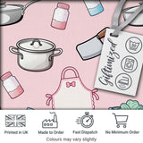 Kawaii Kitchen Utensils Apron and Cooking Tools on Soft Pink  Seamless Pattern Digital Print Fabric by the Metre UK Sewing Quilting Textile