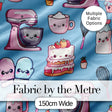 Kawaii Baking Mixer Cake and Cupcake Tools on Blue  Seamless Pattern Digital Print Fabric by the Metre UK Sewing Quilting Textile
