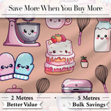 Kawaii Baking Mixer Cake and Cupcake Tools on Peach  Seamless Pattern Digital Print Fabric by the Metre UK Sewing Quilting Textile