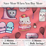 Kawaii Baking Mixer Cake and Cupcake Tools on Coral  Seamless Pattern Digital Print Fabric by the Metre UK Sewing Quilting Textile