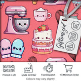 Kawaii Baking Mixer Cake and Cupcake Tools on Coral  Seamless Pattern Digital Print Fabric by the Metre UK Sewing Quilting Textile