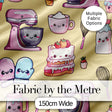 Kawaii Baking Mixer Cake and Cupcake Tools on Yellow  Seamless Pattern Digital Print Fabric by the Metre UK Sewing Quilting Textile