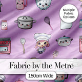 Kawaii Kitchen Chef Girl Cooking Utensils on Purple  Seamless Pattern Digital Print Fabric by the Metre UK Sewing Quilting Textile