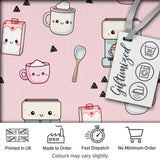 Cute Kawaii Coffee Maker Milk Carton Cups Soft Pink Background Seamless Pattern Digital Print Fabric by the Metre UK Sewing Quilting Textile