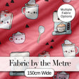 Cute Kawaii Coffee Maker Milk Carton Cups Red Background Seamless Pattern Digital Print Fabric by the Metre UK Sewing Quilting Textile