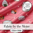 Cute Kawaii Sushi Rice Cooker Bowl Coral Red Background Seamless Pattern Digital Print Fabric by the Metre UK Sewing Quilting Textile