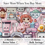 Cute Kawaii Baking Girl Kitchen Appliances Utensils Soft Pink Background Seamless Pattern Digital Print Fabric by the Metre UK