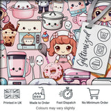 Cute Kawaii Baking Girl Kitchen Appliances Utensils Soft Pink Background Seamless Pattern Digital Print Fabric by the Metre UK