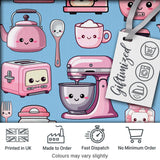 Cute Kawaii Kitchen Appliances Mixer Toaster Blender Blue Background Seamless Pattern Digital Print Fabric by the Metre UK