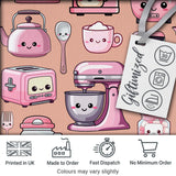 Cute Kawaii Kitchen Appliances Mixer Toaster Blender Peach Background Seamless Pattern Digital Print Fabric by the Metre UK