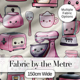 Cute Kawaii Kitchen Appliances Mixer Toaster Blender Cream Background Seamless Pattern Digital Print Fabric by the Metre UK
