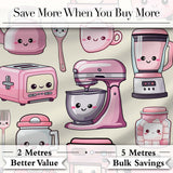 Cute Kawaii Kitchen Appliances Mixer Toaster Blender Cream Background Seamless Pattern Digital Print Fabric by the Metre UK