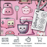 Cute Kawaii Kitchen Appliances Mixer Toaster Blender Blush Pink Background Seamless Pattern Digital Print Fabric by the Metre UK