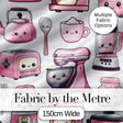 Cute Kawaii Kitchen Appliances Mixer Toaster Blender Light Grey Background Seamless Pattern Digital Print Fabric by the Metre UK