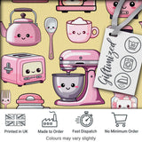 Cute Kawaii Kitchen Appliances Mixer Toaster Blender Yellow Background Seamless Pattern Digital Print Fabric by the Metre UK