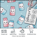 Cute Kawaii Sugar Jar Bottles with Glitter Sprinkles Blue Background Seamless Pattern Digital Print Fabric by the Metre UK