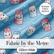 Cute Kawaii Sugar Jar Bottles with Glitter Sprinkles Sky Blue Background Seamless Pattern Digital Print Fabric by the Metre UK
