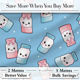 Cute Kawaii Sugar Jar Bottles with Glitter Sprinkles Sky Blue Background Seamless Pattern Digital Print Fabric by the Metre UK