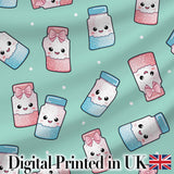 Cute Kawaii Sugar Jar Bottles with Glitter Sprinkles Mint Background Seamless Pattern Digital Print Fabric by the Metre UK