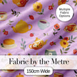Cute Vintage Teapot Floral Tea Cups Strawberry Garden Purple Background Seamless Pattern Digital Print Fabric by the Metre UK