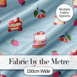 Cute Strawberry Cake Dessert Cherry Fruit Blue Background Seamless Pattern Digital Print Fabric by the Metre UK Sewing Quilting Textile