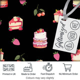 Cute Strawberry Cake Dessert Cherry Fruit Black Background Seamless Pattern Digital Print Fabric by the Metre UK Sewing Quilting Textile