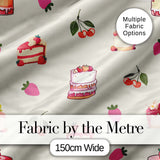 Cute Strawberry Cake Cherry Dessert Seamless Pattern Neutral Background Digital Print Fabric by the Metre UK Sewing Quilting Textile