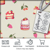 Cute Strawberry Cake Cherry Dessert Seamless Pattern Neutral Background Digital Print Fabric by the Metre UK Sewing Quilting Textile