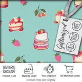Cute Strawberry Cake Cherry Dessert Seamless Pattern Mint Background Digital Print Fabric by the Metre UK Sewing Quilting Textile