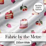 Cute Strawberry Cake Cherry Dessert Seamless Pattern Light Grey Background Digital Print Fabric by the Metre UK Sewing Quilting Textile